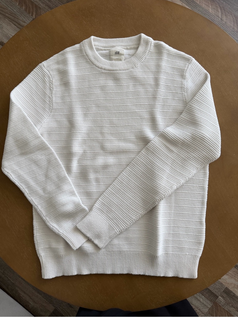 H&M Men's Off-White Ribbed Crewneck Sweater